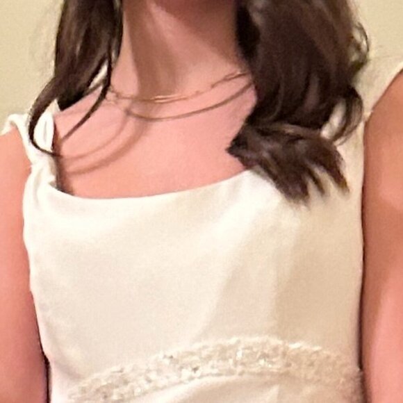 David's Bridal Galina Ivory Chiffon Empire Waist Bridal Gown Minimalist Modern - Picture 7 of 15